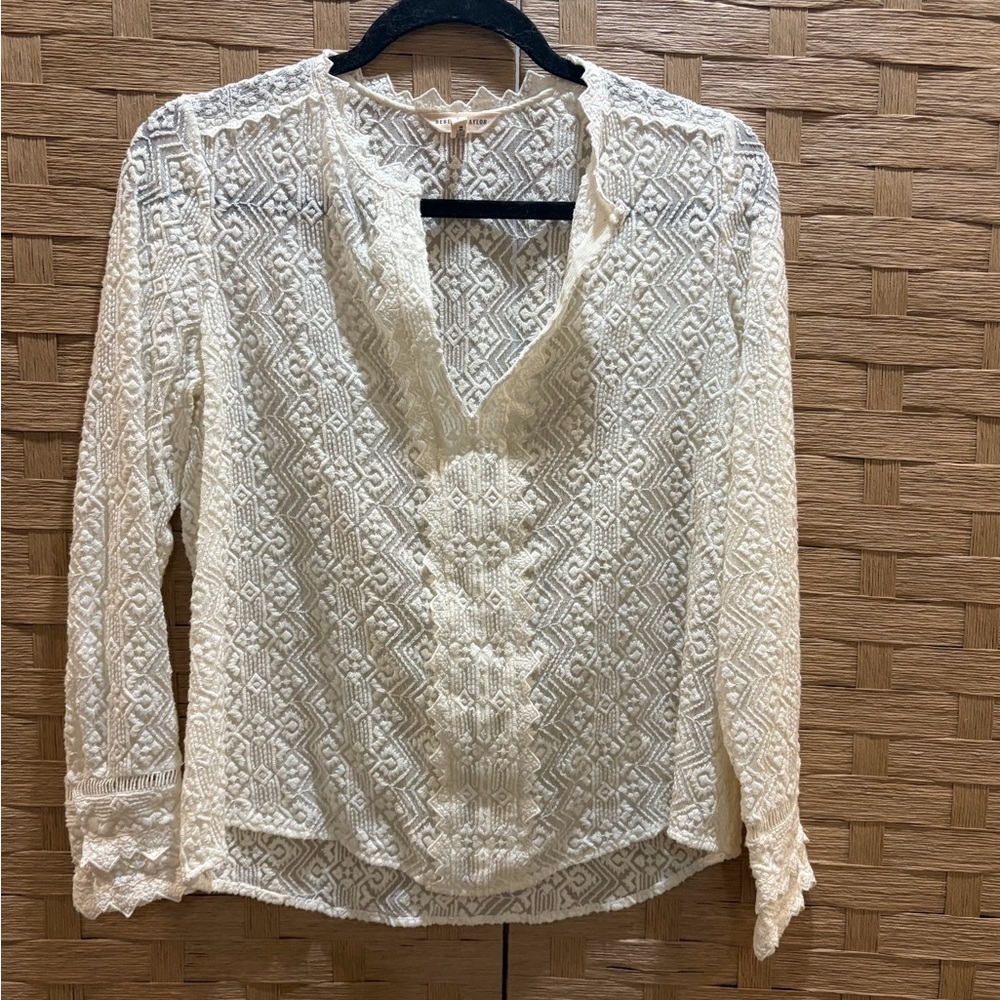 Rebecca Taylor Silk Geometric Embroidered Blouse ASO Once Upon A Time Sz 6 Small